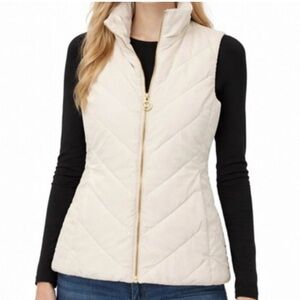 Michael Kors Bone Quilted Puffer Vest with Gold Zip